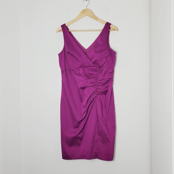 Evan Picone Purple Sleeveless V-Neck Gathered Cocktail Sheath Knee Dress Size 12 - Picture 1 of 10
